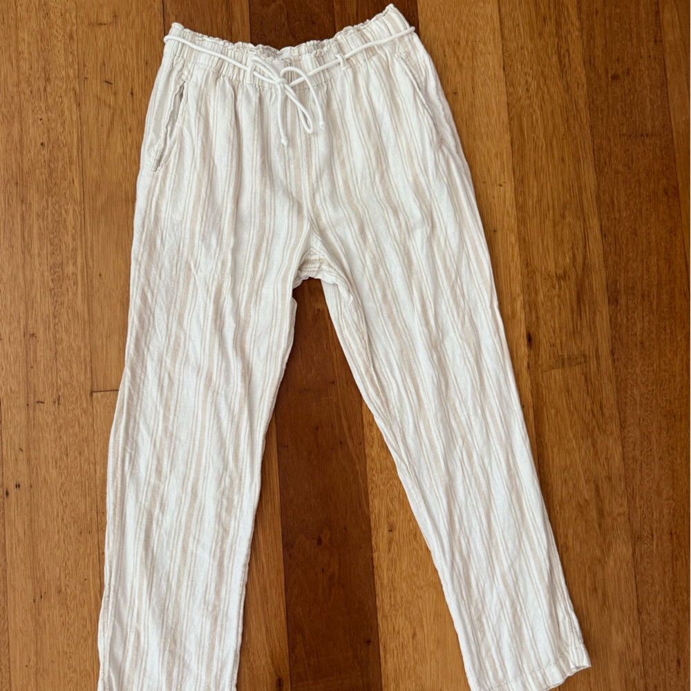 Cream and white striped linen pants